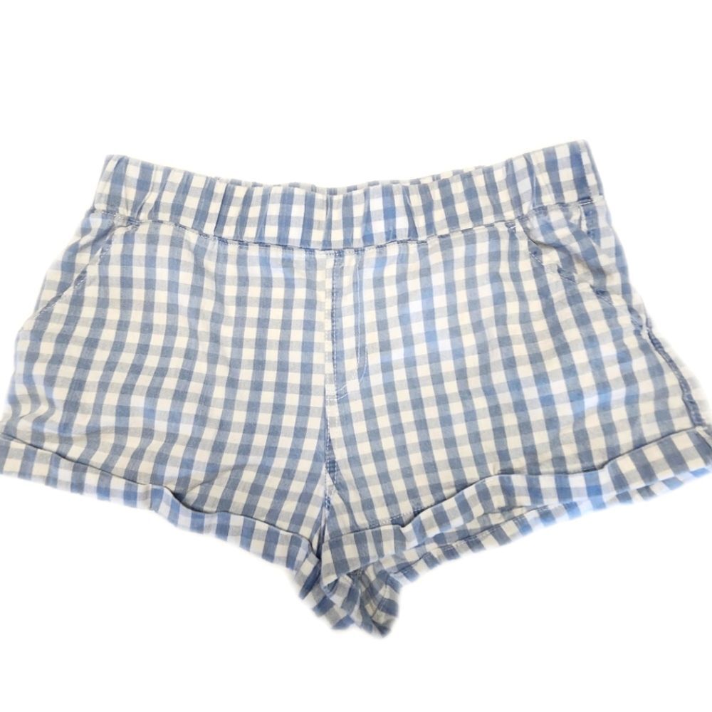 5/$55 Rewash Light Blue & White Checked Pull-on Cotton Shorts, Large